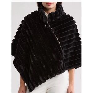 La Fiorentina Faux Fur Wrap Poncho, Black‎ Fur, Classic & Elegant, ONE SIZE, NWT